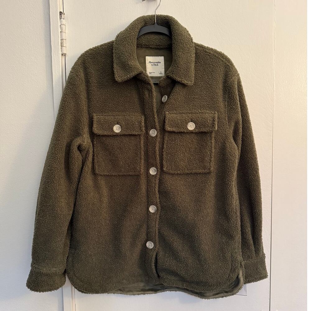 Abercrombie & Fitch Olive Green Sherpa Shirt Jacket Size Small - Picture 2 of 5